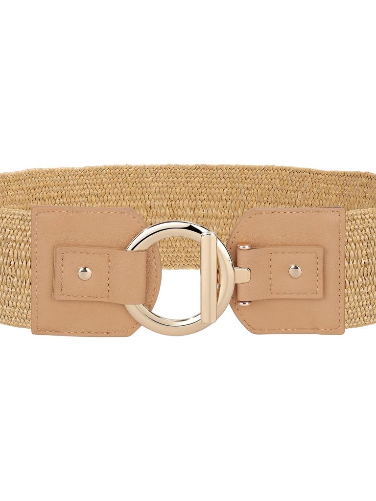 Straw Woven Elastic Belt For Women Vintage Wide Stretch Waistband For Dress Boho